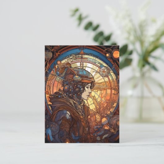 Science Fantasy Sci-Fi Art Nouveau Lady Briefkaart (Staand voorkant)