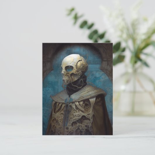 Science Fiction Alien Wearing Helmet Mask Briefkaart (Staand voorkant)