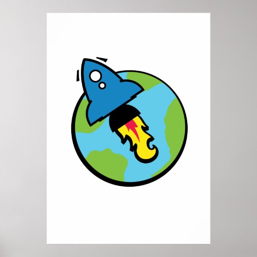 Science fiction cartoon Rocket and Planet Poster (Voorkant)
