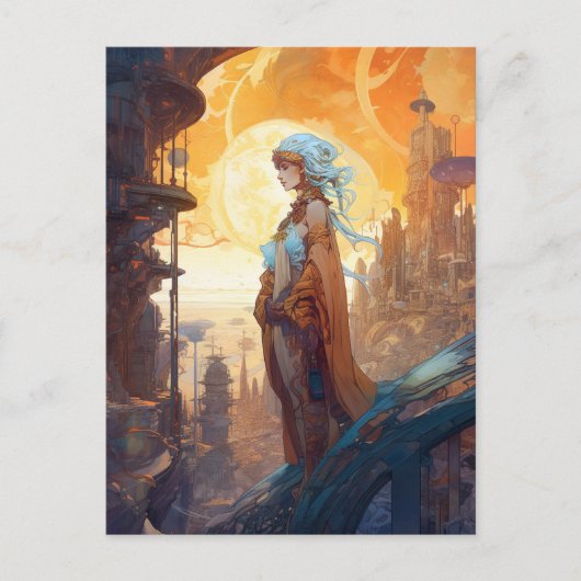 Science Fiction City Landscape Lady Sci Fi Briefkaart (Voorkant)