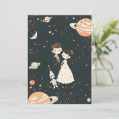 Science Fiction Cosmos Cartoon Wedding Kaart (Staand voorkant)