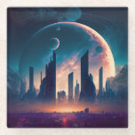 Science Fiction Cyberpunk Space City Glazen Onderzetter<br><div class="desc">Fantasy art producten van The Lunarium.</div>