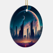 Science Fiction Cyberpunk Space City Keramisch Ornament (Rechts)