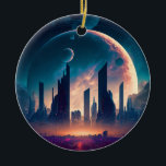 Science Fiction Cyberpunk Space City Keramisch Ornament<br><div class="desc">Fantasy, Sci-fi & Horror kunst van het Lunarium.</div>