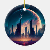 Science Fiction Cyberpunk Space City Keramisch Ornament (Achterkant)