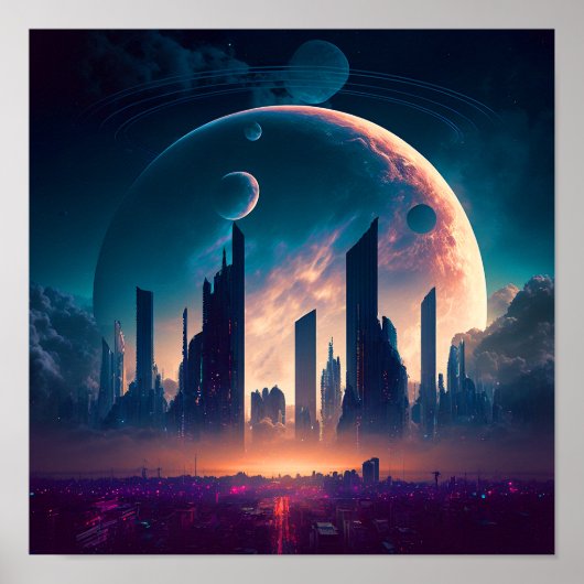 Science Fiction Cyberpunk Space City Poster (Voorkant)