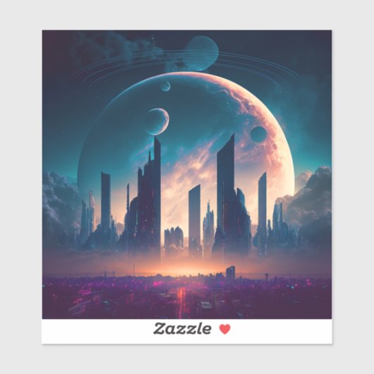 Science Fiction Cyberpunk Space City Sticker (Vel)