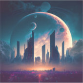 Science Fiction Cyberpunk Space City Sticker (Voorkant)