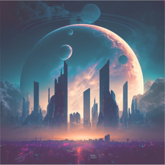 Science Fiction Cyberpunk Space City Sticker (Voorkant)