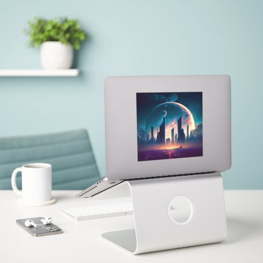 Science Fiction Cyberpunk Space City Sticker (Laptop op bureau)