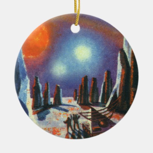 Science Fiction Foreign Planet met Aliens Keramisch Ornament (Voorkant)