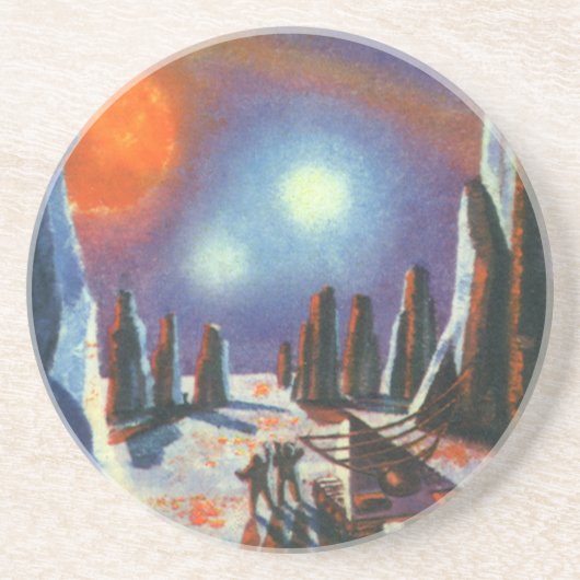  Science Fiction Foreign Planet met Aliens Zandsteen Onderzetter (Voorkant)