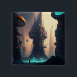 Science Fiction Futuristic City Button<br><div class="desc">Fantasy art producten van The Lunarium.</div>