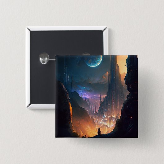 Science Fiction Futuristic City Button (Voorkant /achterkant)