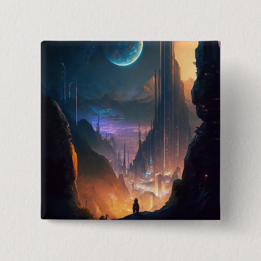 Science Fiction Futuristic City Button (Voorkant)