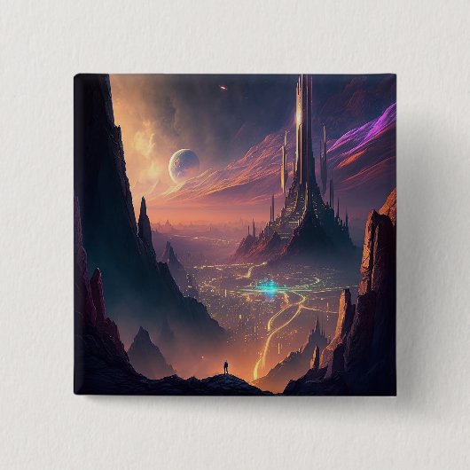 Science Fiction Futuristic City Button (Voorkant)