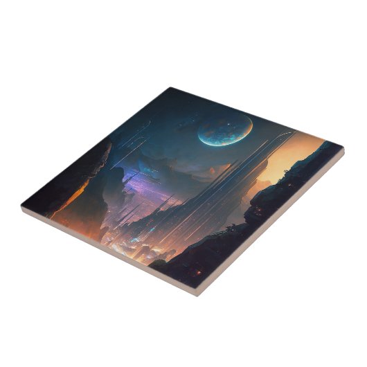 Science Fiction Futuristic City Ceramic Tegel Tegeltje (Zijkant)