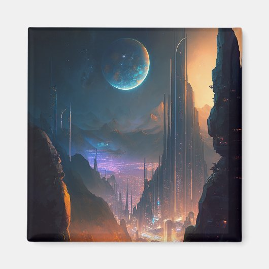 Science Fiction Futuristic City Magnet (Voorkant)