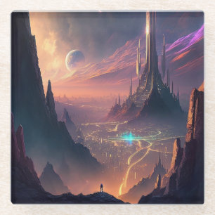 Science Fiction Futuristic City Onderzetter Glazen Onderzetter