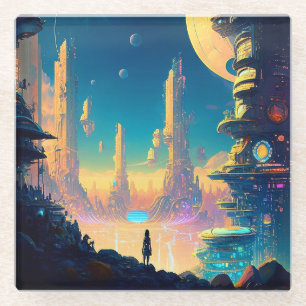 Science Fiction Futuristic City Onderzetter Glazen Onderzetter