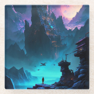 Science Fiction Futuristic City Onderzetter Glazen Onderzetter