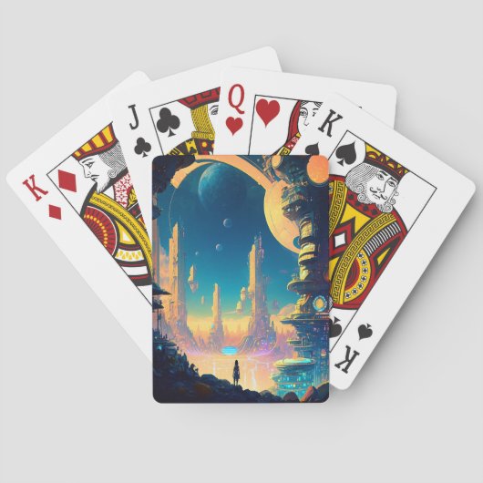 Science Fiction Futuristic City-speelkaarten Pokerkaarten (Achterkant)