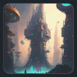 Science Fiction Futuristic City Square Sticker<br><div class="desc">Fantasy art producten van The Lunarium.</div>