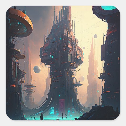 Science Fiction Futuristic City Square Sticker (Voorkant)