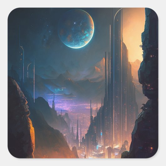 Science Fiction Futuristic City Square Sticker (Voorkant)