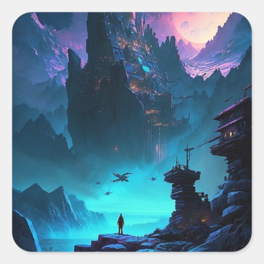 Science Fiction Futuristic City Square Sticker (Voorkant)