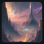 Science Fiction Futuristic City Square Sticker<br><div class="desc">Fantasy art producten van The Lunarium.</div>