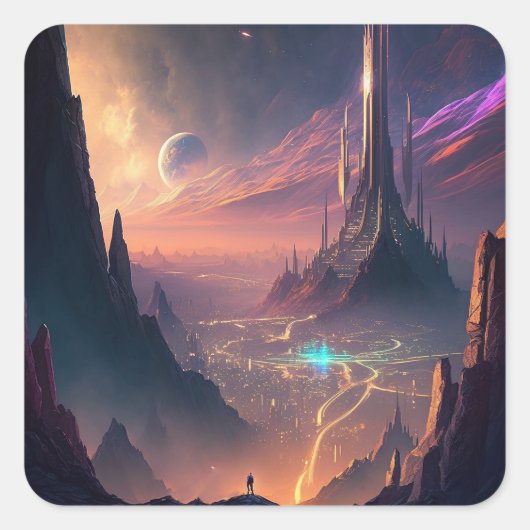 Science Fiction Futuristic City Square Sticker (Voorkant)