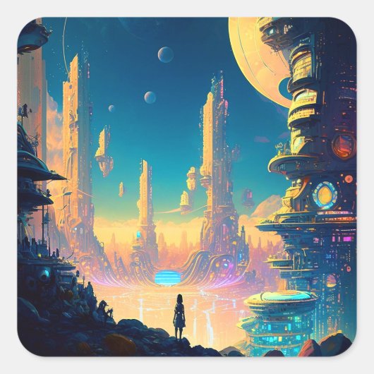 Science Fiction Futuristic City Square Sticker (Voorkant)