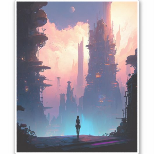 Science Fiction Futuristic City Sticker (Voorkant)