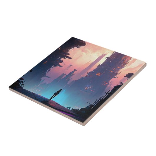 Science Fiction Futuristic City Tegeltje (Zijkant)