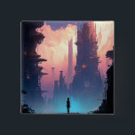 Science Fiction Futuristic City Vierkante Button 5,1 Cm<br><div class="desc">Fantasy art producten van The Lunarium.</div>