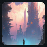 Science Fiction Futuristic City Vierkante Sticker<br><div class="desc">Fantasy art producten van The Lunarium.</div>