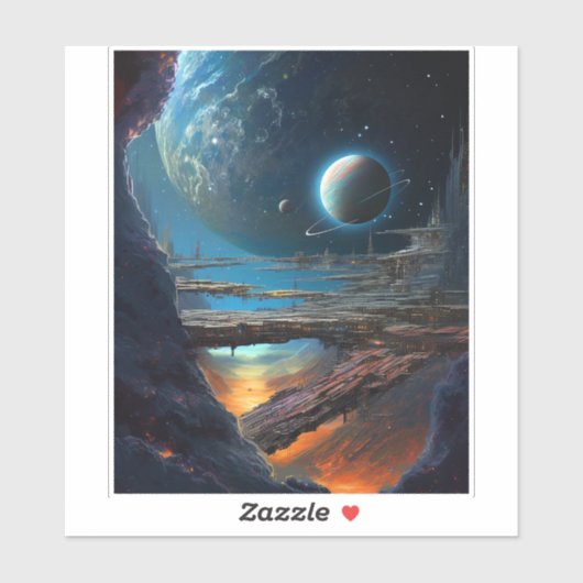 Science Fiction Futuristic Outer Space City Sticker (Vel)
