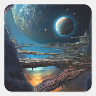 Science Fiction Futuristic Outer Space City Vierkante Sticker