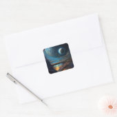 Science Fiction Futuristic Outer Space City Vierkante Sticker (Envelop)