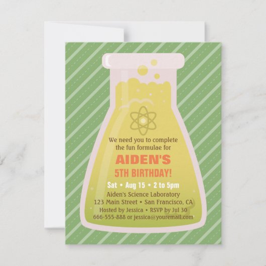 Science Flask Kids Birthday Party Invitations Kaart (Voorkant)