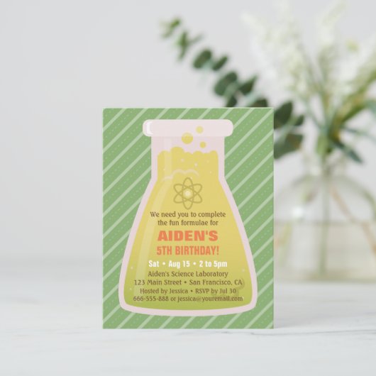 Science Flask Kids Birthday Party Invitations Kaart (Staand voorkant)
