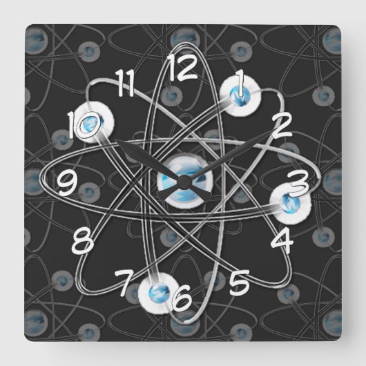 Science Geek Atom Symbol Wall Clock Vierkante Klok (Voorkant)