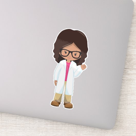 Science Girl, Latina Girl, Cute Girl, Scientist Sticker (Detail)