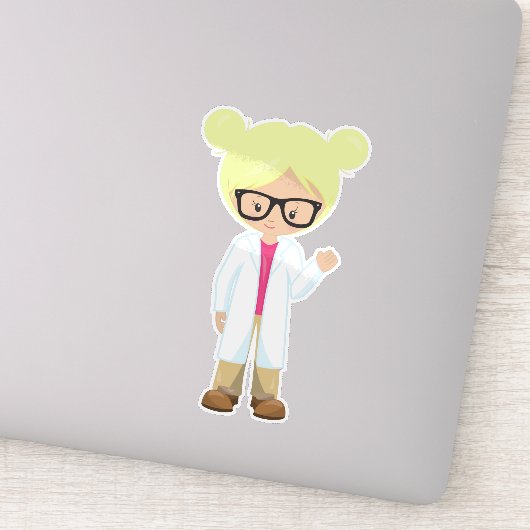 Science Girl, Scientist, Cute Girl, Blonde Hair Sticker (Detail)