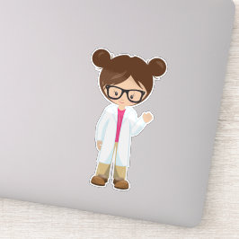 Science Girl, Scientist, Cute Girl, Brown Hair Sticker