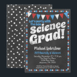 Science Graduation Party Invitation Red Blue Kaart<br><div class="desc">Een leuke en unieke uitnodiging van een wetenschapscursus in een chalkboardstijl met rode,  witte en blauwe vlaggen en een witte poka-stip grens met stippen op de rug.</div>