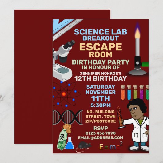Science Lab Theme Escape Room, Birthday Party Kaart (Voorkant / Achterkant)