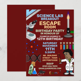 Science Lab Theme Escape Room, Birthday Party Kaart