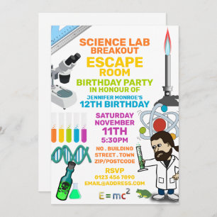 Science Lab Theme Escape Room, Birthday Party Kaart